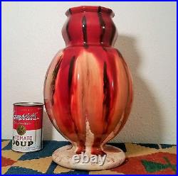 10 SIDED! Vtg mcm keramic table art pottery vase pomegranate germany red ceramic
