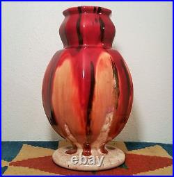 10 SIDED! Vtg mcm keramic table art pottery vase pomegranate germany red ceramic
