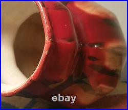 10 SIDED! Vtg mcm keramic table art pottery vase pomegranate germany red ceramic