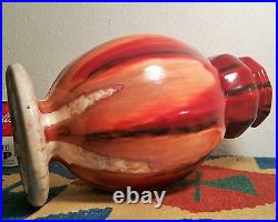 10 SIDED! Vtg mcm keramic table art pottery vase pomegranate germany red ceramic