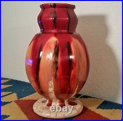 10 SIDED! Vtg mcm keramic table art pottery vase pomegranate germany red ceramic