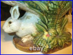 111/2 ANTIQUE Majolica Rabbit Dish Pedestal Bowl DISH POTTERY SIGNED