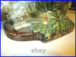 111/2 ANTIQUE Majolica Rabbit Dish Pedestal Bowl DISH POTTERY SIGNED