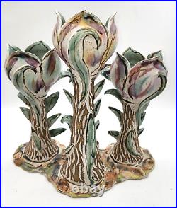 11 Judy Brater 3 Candle Centerpiece Ceramic Lotus Flower Art Pottery ASIAN