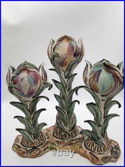 11 Judy Brater 3 Candle Centerpiece Ceramic Lotus Flower Art Pottery ASIAN