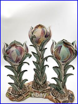 11 Judy Brater 3 Candle Centerpiece Ceramic Lotus Flower Art Pottery ASIAN
