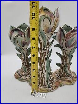 11 Judy Brater 3 Candle Centerpiece Ceramic Lotus Flower Art Pottery ASIAN
