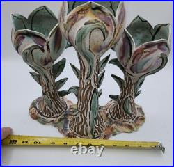 11 Judy Brater 3 Candle Centerpiece Ceramic Lotus Flower Art Pottery ASIAN