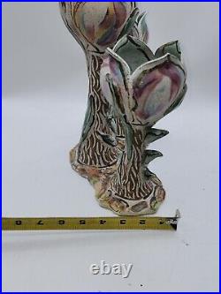 11 Judy Brater 3 Candle Centerpiece Ceramic Lotus Flower Art Pottery ASIAN