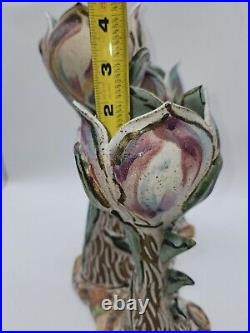 11 Judy Brater 3 Candle Centerpiece Ceramic Lotus Flower Art Pottery ASIAN