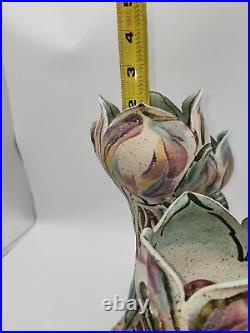 11 Judy Brater 3 Candle Centerpiece Ceramic Lotus Flower Art Pottery ASIAN