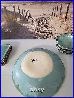 12 Piece Turquoise Signed Pottery