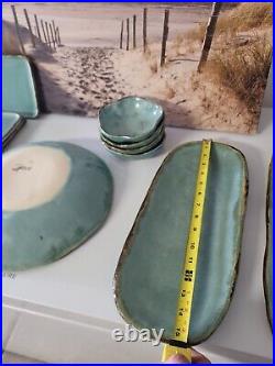 12 Piece Turquoise Signed Pottery