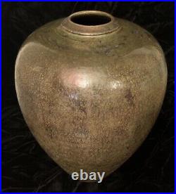 12 Raku Style Metallic Copper Gold Glazed Ceramic Vase Studio Art Pottery 1997