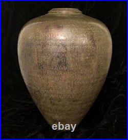 12 Raku Style Metallic Copper Gold Glazed Ceramic Vase Studio Art Pottery 1997