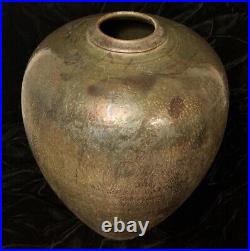 12 Raku Style Metallic Copper Gold Glazed Ceramic Vase Studio Art Pottery 1997