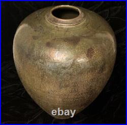 12 Raku Style Metallic Copper Gold Glazed Ceramic Vase Studio Art Pottery 1997