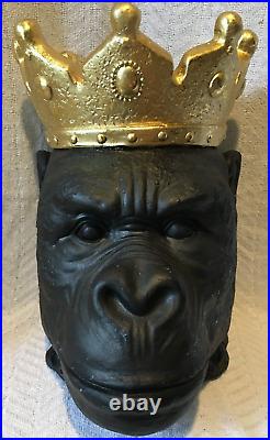 15X15X10 Art Pottery Molded Ceramic Resin Black Gorilla Crown Head Bowl or Pot