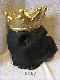 15X15X10 Art Pottery Molded Ceramic Resin Black Gorilla Crown Head Bowl or Pot