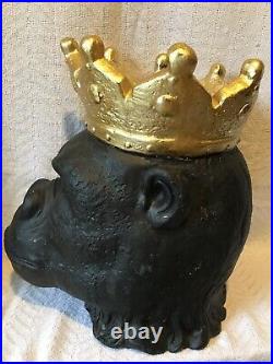 15X15X10 Art Pottery Molded Ceramic Resin Black Gorilla Crown Head Bowl or Pot