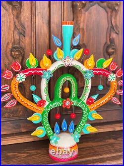 17 Mexican Folk Art Ceramic Tree of Life Candelabra Arte Popular Pottery