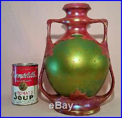1873 ZSOLNAY VASE eosin green red table art antique pecs hungary vtg porcelain