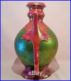 1873 ZSOLNAY VASE eosin green red table art antique pecs hungary vtg porcelain