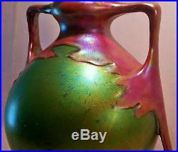 1873 ZSOLNAY VASE eosin green red table art antique pecs hungary vtg porcelain