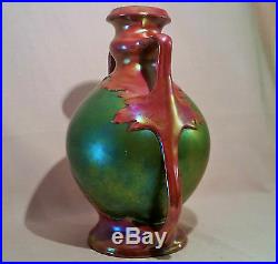 1873 ZSOLNAY VASE eosin green red table art antique pecs hungary vtg porcelain