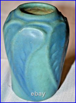 1920 Van Briggle Pottery Mountain Crag Turquiose Glaze Vase Foliate Relief