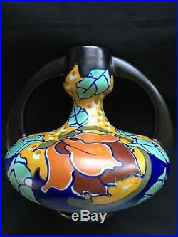 1920's Vintage Arts Crafts Deco Gouda Holland Regina Lotus Glazed Vase Antique