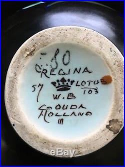 1920's Vintage Arts Crafts Deco Gouda Holland Regina Lotus Glazed Vase Antique