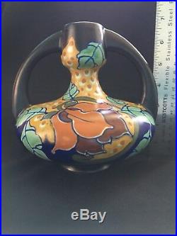 1920's Vintage Arts Crafts Deco Gouda Holland Regina Lotus Glazed Vase Antique