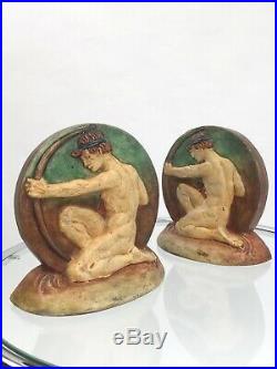 1920s Mary Watts Compton Pottery archer bookends ceramic Arts and Crafts antique