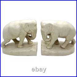 1928 Vintage Pair Rookwood Pottery White Elephant Figural Bookends Statues 2444D