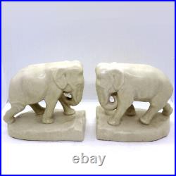 1928 Vintage Pair Rookwood Pottery White Elephant Figural Bookends Statues 2444D