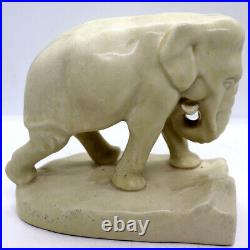 1928 Vintage Pair Rookwood Pottery White Elephant Figural Bookends Statues 2444D