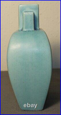 1930's American Art Deco Pottery Glazed Ceramic Turquoise Faceted Arrow Vase