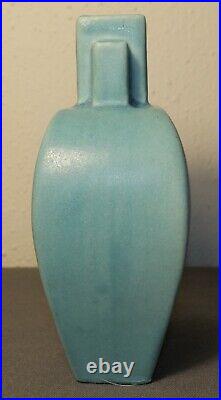 1930's American Art Deco Pottery Glazed Ceramic Turquoise Faceted Arrow Vase