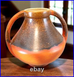 1930's Red Wing RUMRILL Lava Burnt Orange & Bay Double Handled Pot Vase 934 RARE