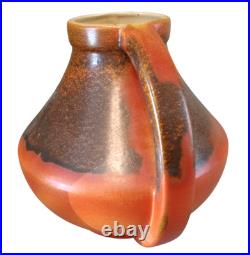 1930's Red Wing RUMRILL Lava Burnt Orange & Bay Double Handled Pot Vase 934 RARE