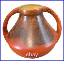 1930's Red Wing RUMRILL Lava Burnt Orange & Bay Double Handled Pot Vase 934 RARE