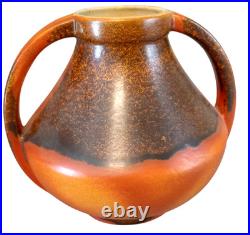1930's Red Wing RUMRILL Lava Burnt Orange & Bay Double Handled Pot Vase 934 RARE