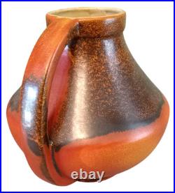 1930's Red Wing RUMRILL Lava Burnt Orange & Bay Double Handled Pot Vase 934 RARE