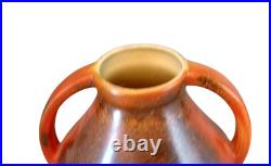 1930's Red Wing RUMRILL Lava Burnt Orange & Bay Double Handled Pot Vase 934 RARE
