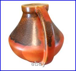 1930's Red Wing RUMRILL Lava Burnt Orange & Bay Double Handled Pot Vase 934 RARE