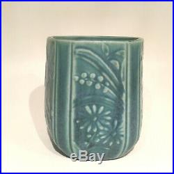 1937 Rookwood Art Pottery Matte Blue Hexagonal Form Flower Vase # 6107