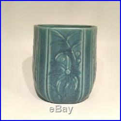 1937 Rookwood Art Pottery Matte Blue Hexagonal Form Flower Vase # 6107