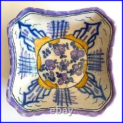 1940's Portugal Rustica Art Pottery Hand Painted Ceramic Decorative Square Bowl