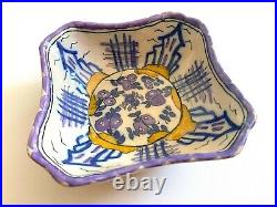 1940's Portugal Rustica Art Pottery Hand Painted Ceramic Decorative Square Bowl